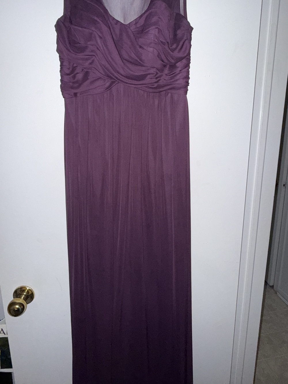 David's Bridal Plum Ruched Bodice Maxi Dress